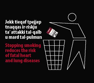 Malta 2009 Quitting - stickman image, health benefits, heart and lung disease